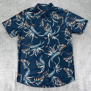 Rip Curl‎ Hawaiian Shirt Mens Small Blue Tropical Cotton Woven Pleated Button Up